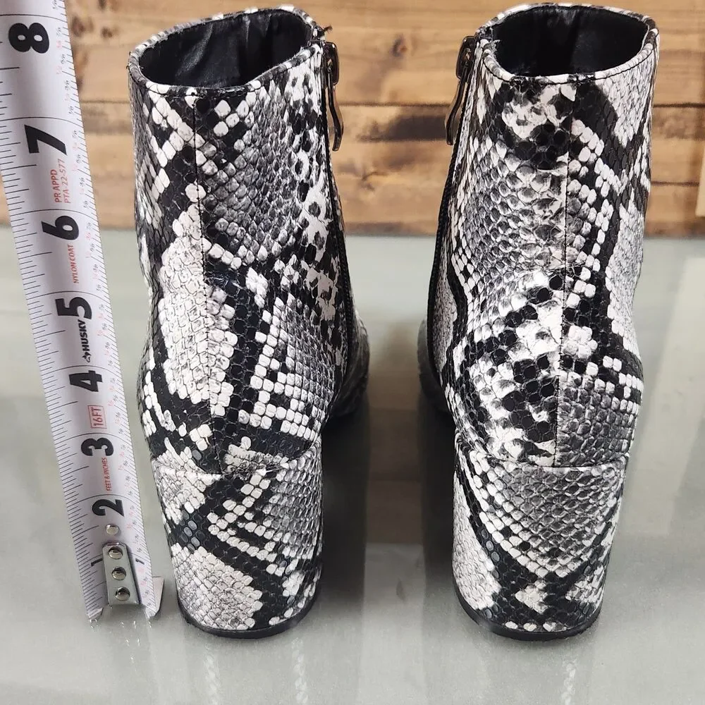 Catherine Malandrino Snakeskin Ankle Boots Womens 6 Block Heel Zip Booties - Picture 13 of 15